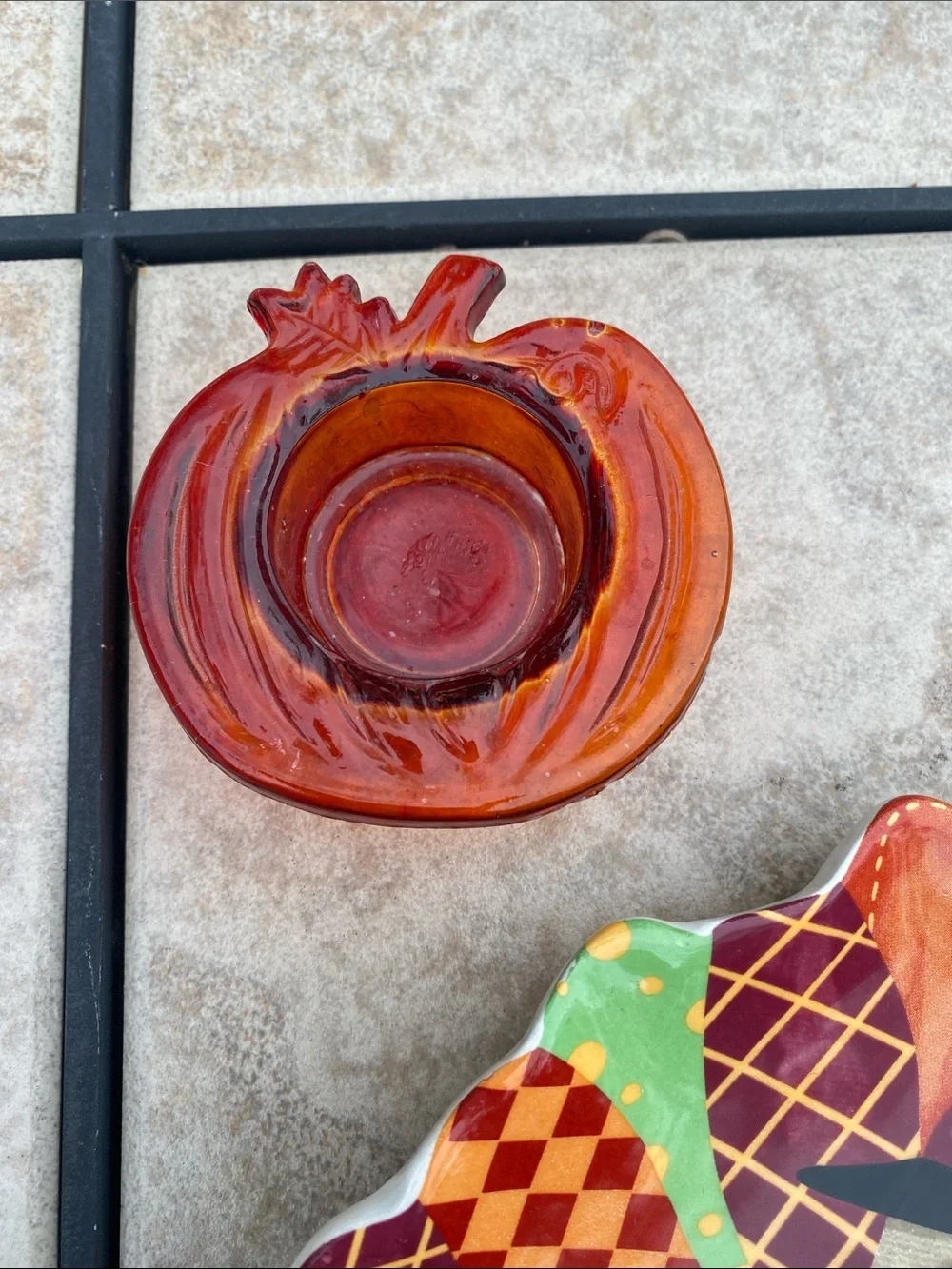 Thanksgiving Turkey Plate and Autumn Glass Tealight Holders